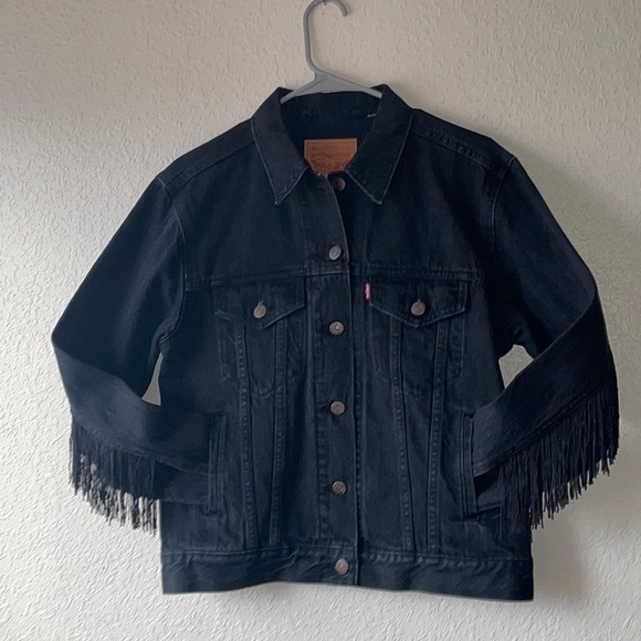 Levi's Jackets & Coats Levis Black Jean Jacket With Fringe Poshmark